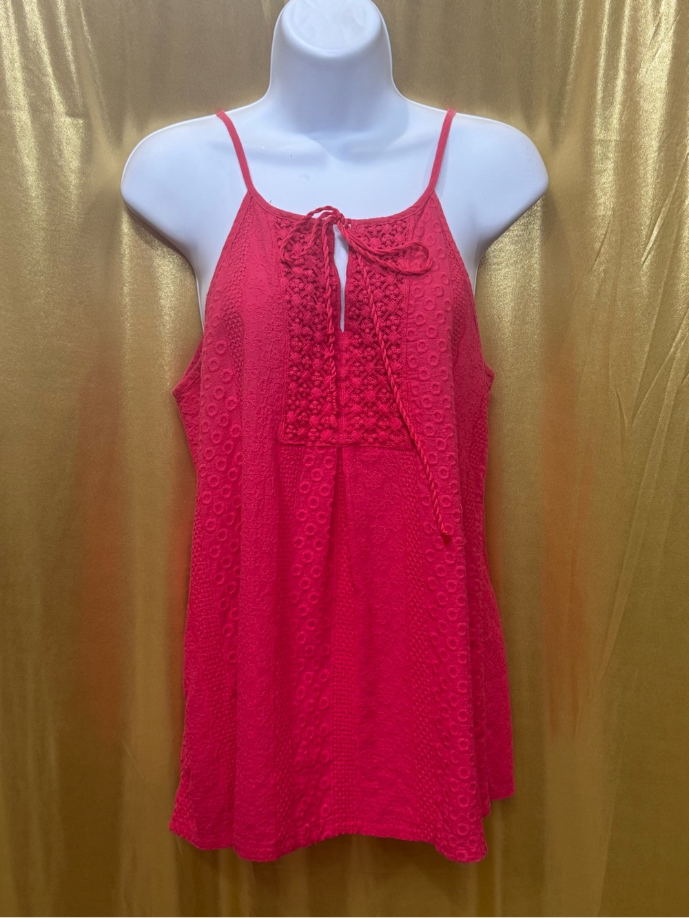 L'affaire Red Crochet Lace Accent Halter Camisole Tank Top Size M Cotton Boho